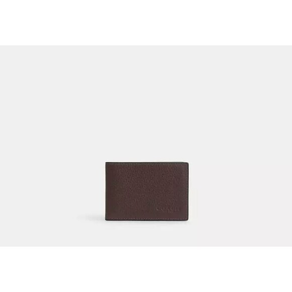 Coach CM167 Maple Brown Pebble Leather Compact Billfold Wallet NWT $150 - Picture 1 of 5